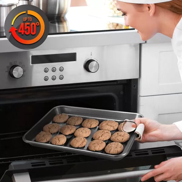 imageNutriChef Baking Sheet Pan Set NonStick Cookie Sheets for Oven 2Piece Premium Large ampamp Medium Size Baking Trays Stackable ampamp Durable Black  NC2TRBL5Gray
