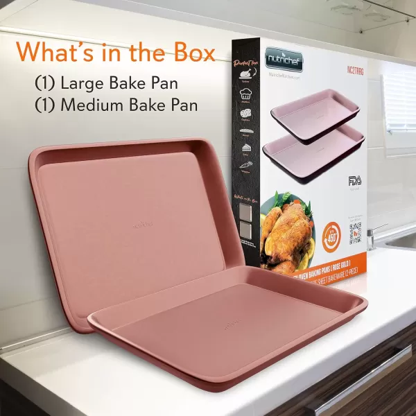 imageNutriChef Baking Sheet Pan Set NonStick Cookie Sheets for Oven 2Piece Premium Large ampamp Medium Size Baking Trays Stackable ampamp Durable Black  NC2TRBL5Rose Gold