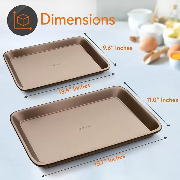 imageNutriChef Baking Sheet Pan Set NonStick Cookie Sheets for Oven 2Piece Premium Large ampamp Medium Size Baking Trays Stackable ampamp Durable Black  NC2TRBL5Gold