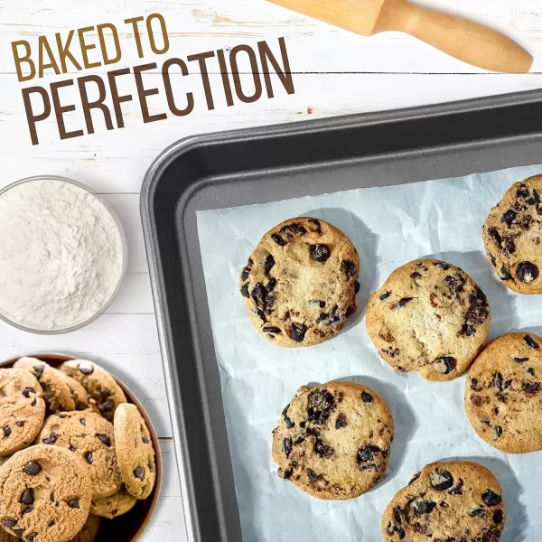 imageNutriChef Baking Sheet Pan Set NonStick Cookie Sheets for Oven 2Piece Premium Large ampamp Medium Size Baking Trays Stackable ampamp Durable Black  NC2TRBL5Gray