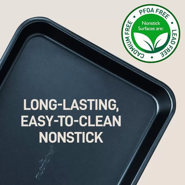 imageNutriChef Baking Sheet Pan Set NonStick Cookie Sheets for Oven 2Piece Premium Large ampamp Medium Size Baking Trays Stackable ampamp Durable Black  NC2TRBL5Blue Diamond