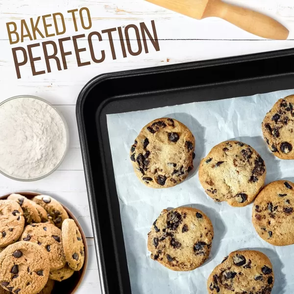imageNutriChef Baking Sheet Pan Set NonStick Cookie Sheets for Oven 2Piece Premium Large ampamp Medium Size Baking Trays Stackable ampamp Durable Black  NC2TRBL5Black