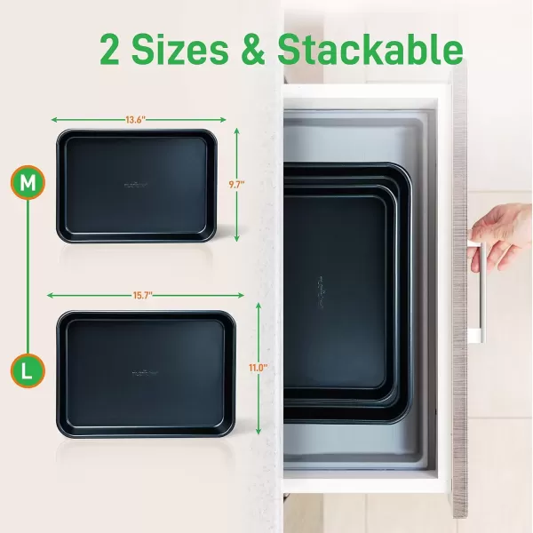 imageNutriChef Baking Sheet Pan Set NonStick Cookie Sheets for Oven 2Piece Premium Large ampamp Medium Size Baking Trays Stackable ampamp Durable Black  NC2TRBL5Blue Diamond