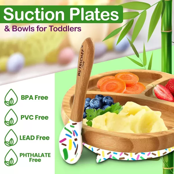 imageNutriChef Bamboo Baby Feeding Bowl  Wooden Infant Toddler Dish and Spoon Set wSilicone Suction Base for Stay Put Eating For Children Aged 472 Months SparkleSet With Cup