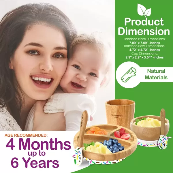 imageNutriChef Bamboo Baby Feeding Bowl  Wooden Infant Toddler Dish and Spoon Set wSilicone Suction Base for Stay Put Eating For Children Aged 472 Months SparkleSet With Cup