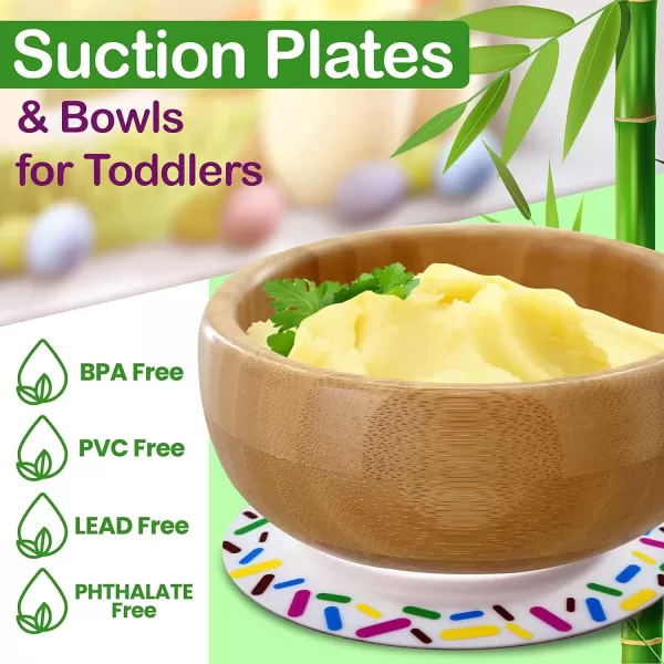 imageNutriChef Bamboo Baby Feeding Bowl  Wooden Infant Toddler Dish and Spoon Set wSilicone Suction Base for Stay Put Eating For Children Aged 472 Months SparkleBowl