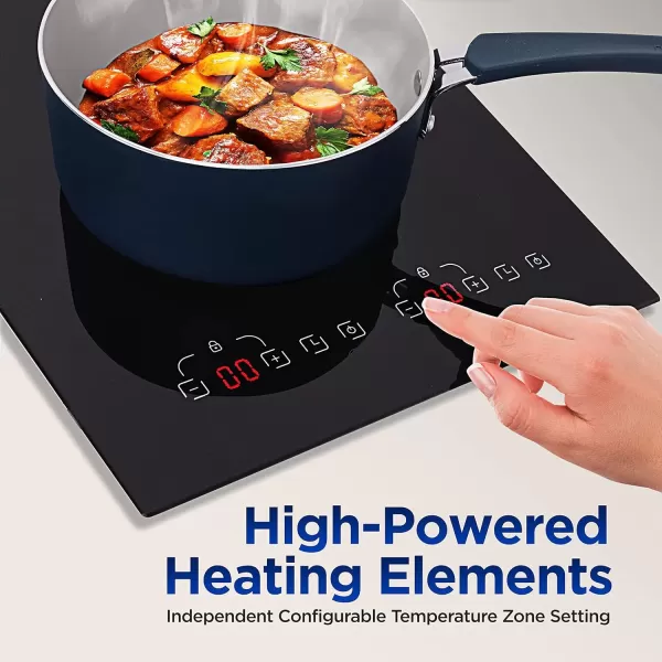 imageNutriChef Double Induction Cooktop  Portable 120V Digital Ceramic Dual Burner w Kids Safety Lock  Works with Flat Cast Iron Pan1800 WattTouch Sensor Control 12 Controls  PKSTIND48 BlackPortable