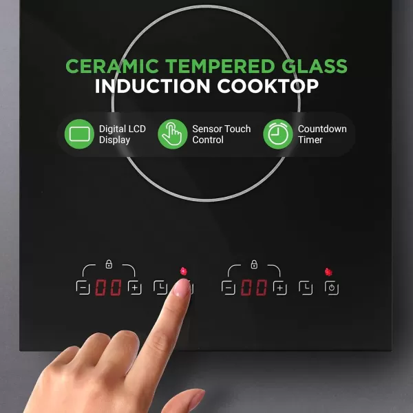 imageNutriChef Double Induction Cooktop  Portable 120V Digital Ceramic Dual Burner w Kids Safety Lock  Works with Flat Cast Iron Pan1800 WattTouch Sensor Control 12 Controls  PKSTIND48 BlackPortable