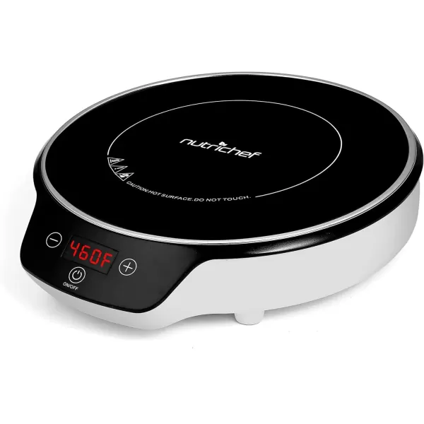 imageNutriChef Double Induction Cooktop  Portable 120V Digital Ceramic Dual Burner w Kids Safety Lock  Works with Flat Cast Iron Pan1800 WattTouch Sensor Control 12 Controls  PKSTIND48 BlackA Single