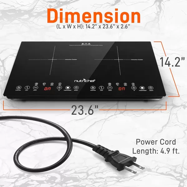 imageNutriChef Double Induction Cooktop  Portable 120V Digital Ceramic Dual Burner w Kids Safety Lock  Works with Flat Cast Iron Pan1800 WattTouch Sensor Control 12 Controls  PKSTIND48 BlackDouble