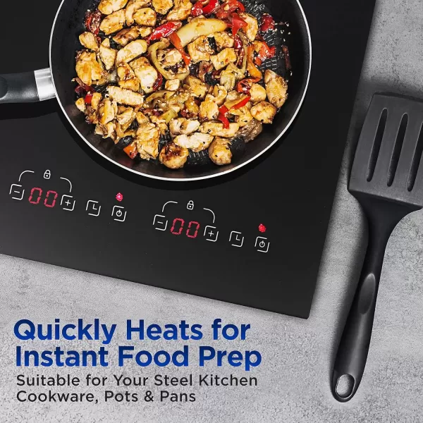imageNutriChef Double Induction Cooktop  Portable 120V Digital Ceramic Dual Burner w Kids Safety Lock  Works with Flat Cast Iron Pan1800 WattTouch Sensor Control 12 Controls  PKSTIND48 BlackPortable