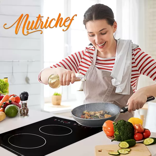 imageNutriChef Double Induction Cooktop  Portable 120V Digital Ceramic Dual Burner w Kids Safety Lock  Works with Flat Cast Iron Pan1800 WattTouch Sensor Control 12 Controls  PKSTIND48 BlackPortable