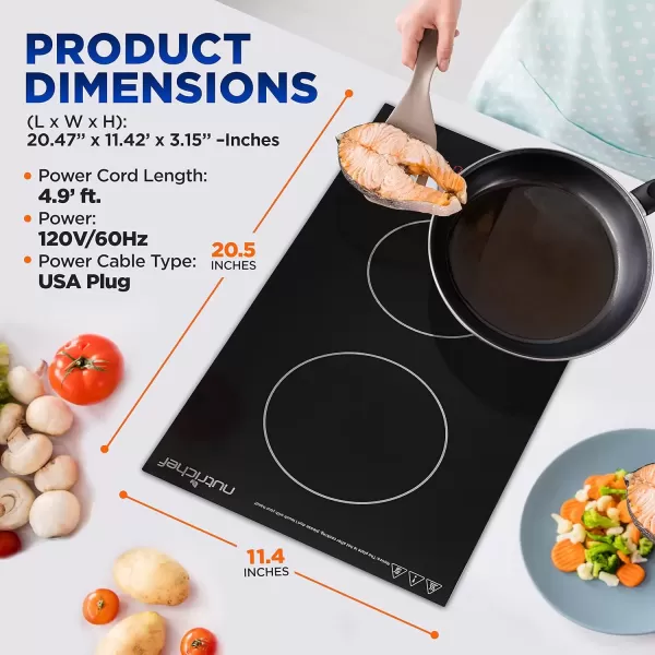 imageNutriChef Double Induction Cooktop  Portable 120V Digital Ceramic Dual Burner w Kids Safety Lock  Works with Flat Cast Iron Pan1800 WattTouch Sensor Control 12 Controls  PKSTIND48 BlackPortable
