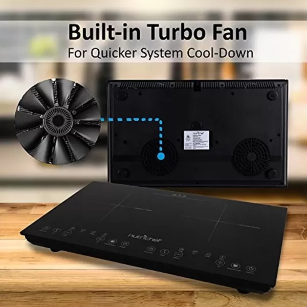 imageNutriChef Double Induction Cooktop  Portable 120V Digital Ceramic Dual Burner w Kids Safety Lock  Works with Flat Cast Iron Pan1800 WattTouch Sensor Control 12 Controls  PKSTIND48 BlackDouble