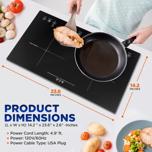 imageNutriChef Double Induction Cooktop  Portable 120V Portable Digital Ceramic Dual Burner wKids Safety Lock  Works with Flat Cast Iron Pan1800 Watt Touch Sensor Control 12 Controls PKSTIND49