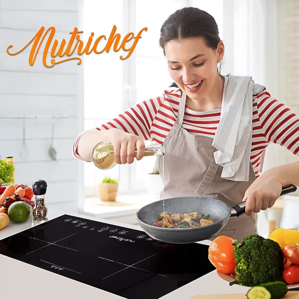 imageNutriChef Double Induction Cooktop  Portable 120V Portable Digital Ceramic Dual Burner wKids Safety Lock  Works with Flat Cast Iron Pan1800 Watt Touch Sensor Control 12 Controls PKSTIND49