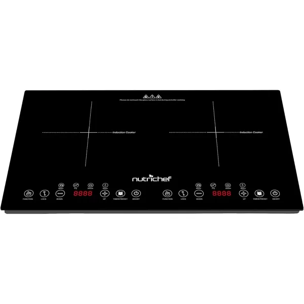 imageNutriChef Double Induction Cooktop  Portable 120V Portable Digital Ceramic Dual Burner wKids Safety Lock  Works with Flat Cast Iron Pan1800 Watt Touch Sensor Control 12 Controls PKSTIND49