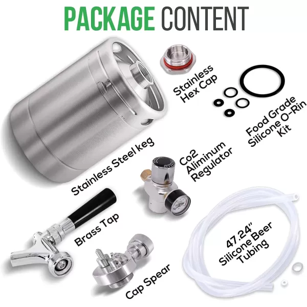 imageNutriChef Double Walled System64oz Stainless Steel Growler Tap Portable Mini Keg Dispenser Kegerator Kit w Co2 Pressure Regulator for Craft Beer DraftHomebrew PKBRTP99 64oz
