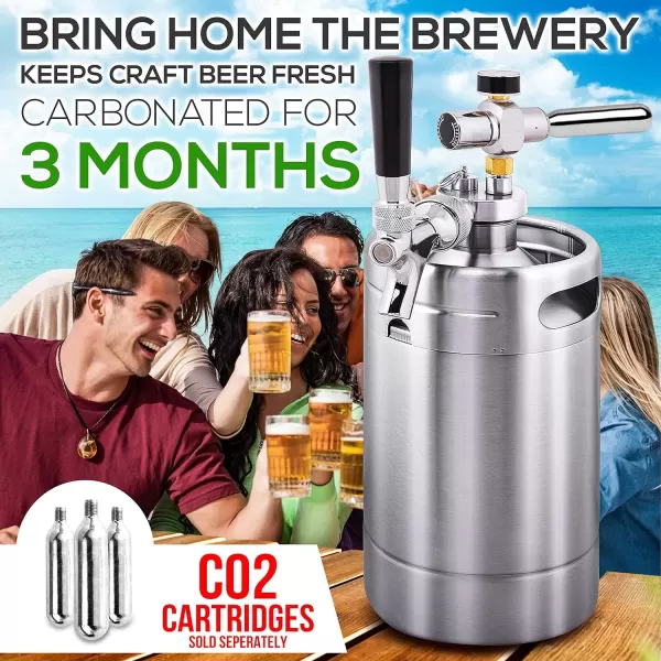 imageNutriChef Double Walled System64oz Stainless Steel Growler Tap Portable Mini Keg Dispenser Kegerator Kit w Co2 Pressure Regulator for Craft Beer DraftHomebrew PKBRTP99 64oz