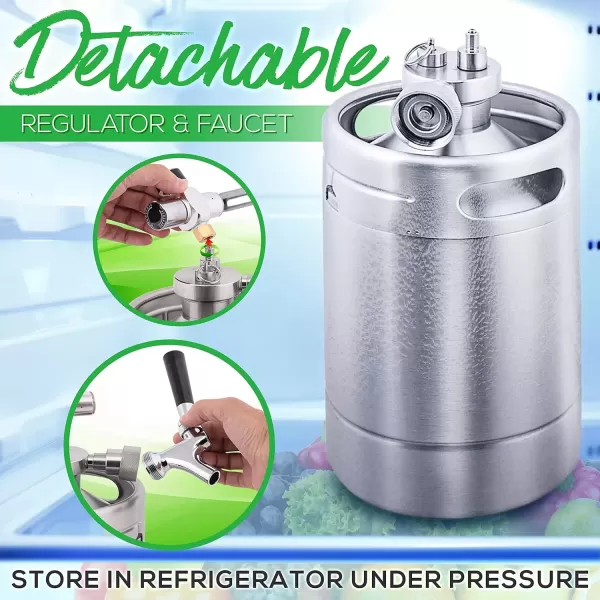 imageNutriChef Double Walled System64oz Stainless Steel Growler Tap Portable Mini Keg Dispenser Kegerator Kit w Co2 Pressure Regulator for Craft Beer DraftHomebrew PKBRTP99 64oz