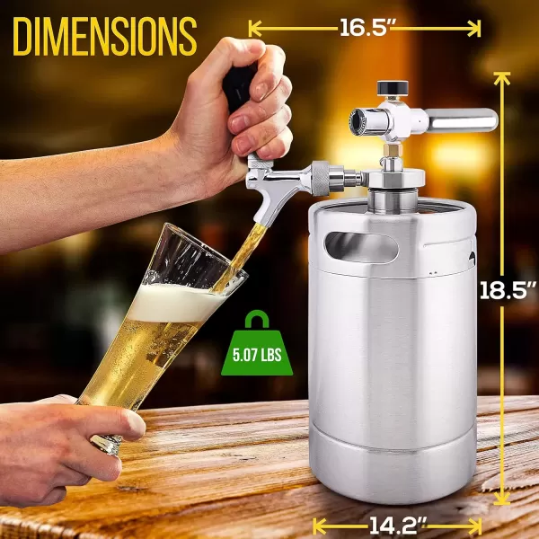 imageNutriChef Double Walled System64oz Stainless Steel Growler Tap Portable Mini Keg Dispenser Kegerator Kit w Co2 Pressure Regulator for Craft Beer DraftHomebrew PKBRTP99 64oz