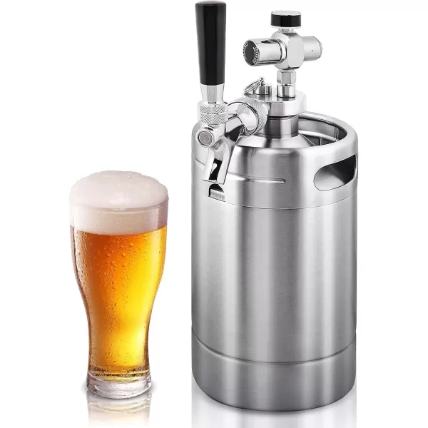 imageNutriChef Double Walled System64oz Stainless Steel Growler Tap Portable Mini Keg Dispenser Kegerator Kit w Co2 Pressure Regulator for Craft Beer DraftHomebrew PKBRTP99 64oz