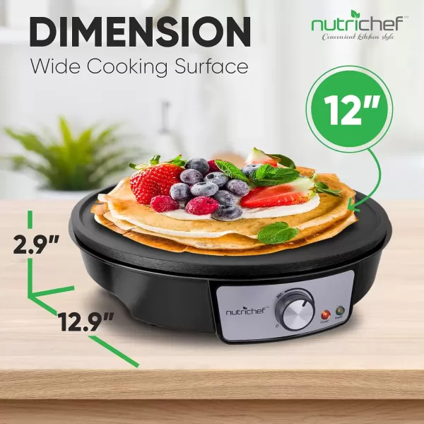 imageNutriChef Electric Griddle ampamp Crepe Maker  Nonstick 12 Inch Hot Plate Cooktop  Adjustable Temperature Control  Batter Spreader ampamp Wooden Spatula  Used Also For Pancakes Blintzes ampamp Eggs
