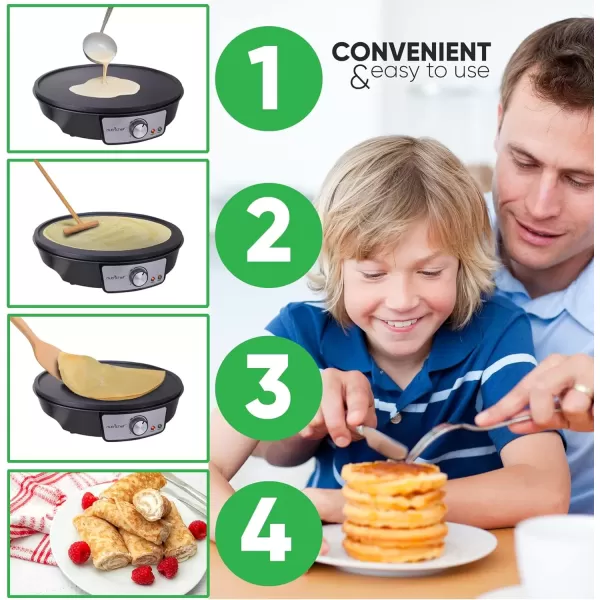 imageNutriChef Electric Griddle ampamp Crepe Maker  Nonstick 12 Inch Hot Plate Cooktop  Adjustable Temperature Control  Batter Spreader ampamp Wooden Spatula  Used Also For Pancakes Blintzes ampamp Eggs