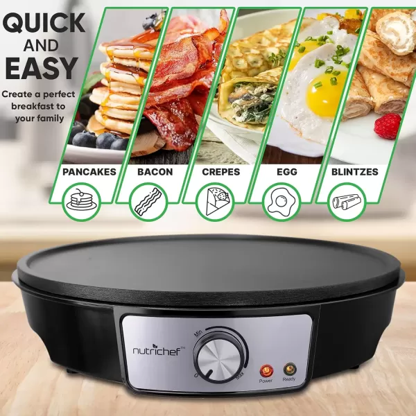 imageNutriChef Electric Griddle ampamp Crepe Maker  Nonstick 12 Inch Hot Plate Cooktop  Adjustable Temperature Control  Batter Spreader ampamp Wooden Spatula  Used Also For Pancakes Blintzes ampamp Eggs