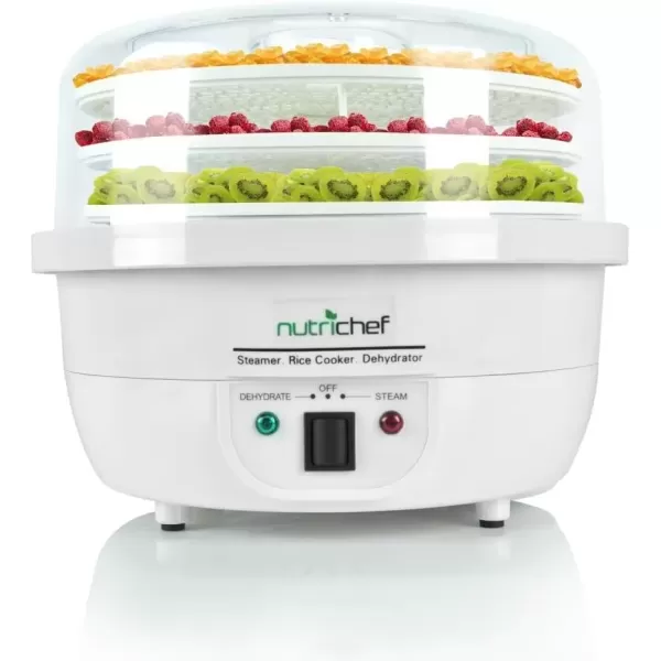 imageNutriChef Food Dehydrator Machine and Professional Electric Steamer Cooker Meat Preserver Beef Jerky Maker Fruit Dryer Steams Rice and Vegetables with Stackable Trays in White  PKFDSRC10WTWhite  Steam