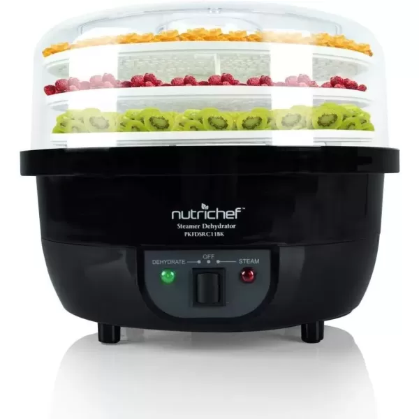 imageNutriChef Food Dehydrator Machine and Professional Electric Steamer Cooker Meat Preserver Beef Jerky Maker Fruit Dryer Steams Rice and Vegetables with Stackable Trays in White  PKFDSRC10WTBlack  Steam