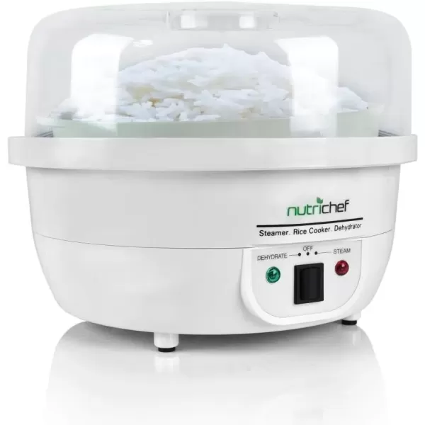 imageNutriChef Food Dehydrator Machine and Professional Electric Steamer Cooker Meat Preserver Beef Jerky Maker Fruit Dryer Steams Rice and Vegetables with Stackable Trays in White  PKFDSRC10WTWhite  Steam