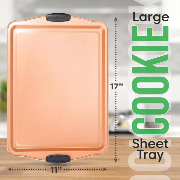 imageNutriChef Large Nonstick Cookie Sheet for Baking  17quot x 11quot Carbon Steel Kitchen Oven Baking Pan Premium Restaurant Grade Bakeware wRed Silicone Handles  Easy to Clean BlackCopper
