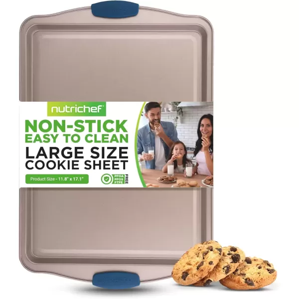 imageNutriChef Large Nonstick Cookie Sheet for Baking  17quot x 11quot Carbon Steel Kitchen Oven Baking Pan Premium Restaurant Grade Bakeware wRed Silicone Handles  Easy to Clean BlackChampagne Gold