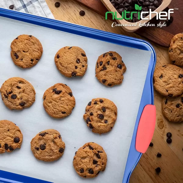imageNutriChef Large Nonstick Cookie Sheet for Baking  17quot x 11quot Carbon Steel Kitchen Oven Baking Pan Premium Restaurant Grade Bakeware wRed Silicone Handles  Easy to Clean BlackBlue