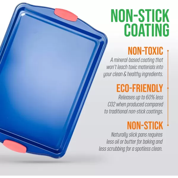 imageNutriChef Large Nonstick Cookie Sheet for Baking  17quot x 11quot Carbon Steel Kitchen Oven Baking Pan Premium Restaurant Grade Bakeware wRed Silicone Handles  Easy to Clean BlackBlue