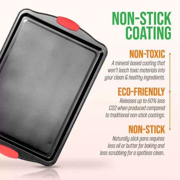 imageNutriChef Large Nonstick Cookie Sheet for Baking  17quot x 11quot Carbon Steel Kitchen Oven Baking Pan Premium Restaurant Grade Bakeware wRed Silicone Handles  Easy to Clean BlackBlack