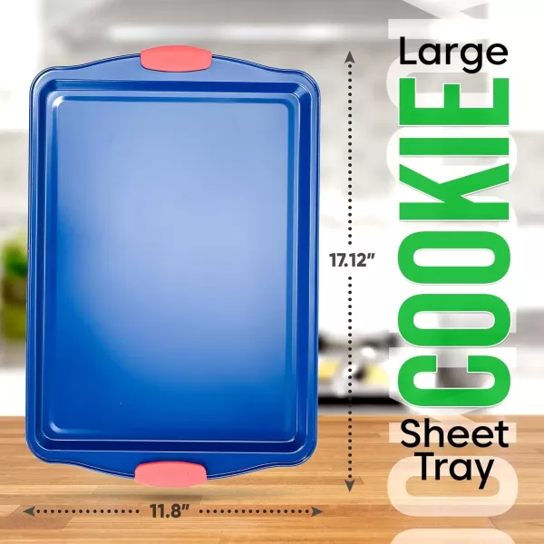 imageNutriChef Large Nonstick Cookie Sheet for Baking  17quot x 11quot Carbon Steel Kitchen Oven Baking Pan Premium Restaurant Grade Bakeware wRed Silicone Handles  Easy to Clean BlackBlue