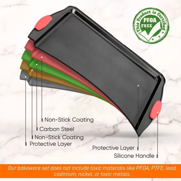 imageNutriChef Large Nonstick Cookie Sheet for Baking  17quot x 11quot Carbon Steel Kitchen Oven Baking Pan Premium Restaurant Grade Bakeware wRed Silicone Handles  Easy to Clean BlackBlack