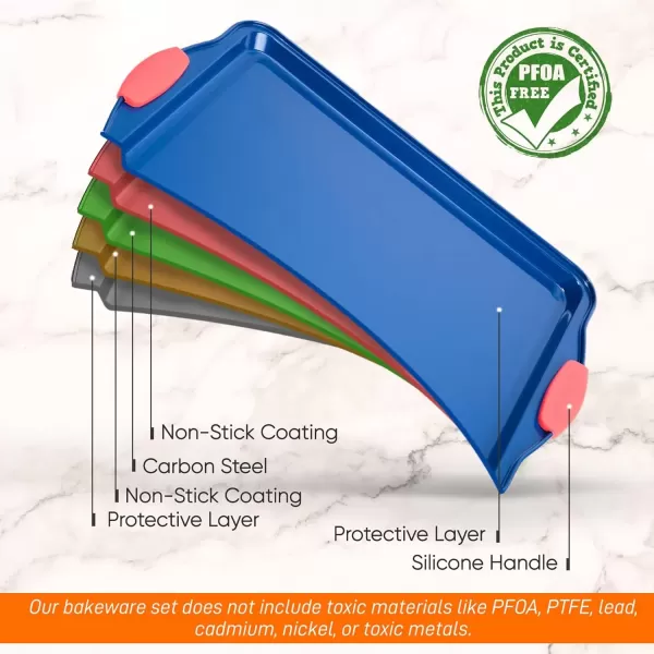 imageNutriChef Large Nonstick Cookie Sheet for Baking  17quot x 11quot Carbon Steel Kitchen Oven Baking Pan Premium Restaurant Grade Bakeware wRed Silicone Handles  Easy to Clean BlackBlue