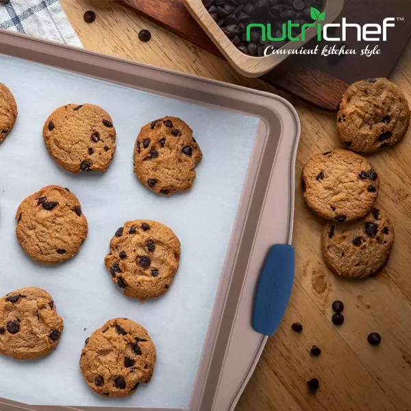 imageNutriChef Large Nonstick Cookie Sheet for Baking  17quot x 11quot Carbon Steel Kitchen Oven Baking Pan Premium Restaurant Grade Bakeware wRed Silicone Handles  Easy to Clean BlackChampagne Gold