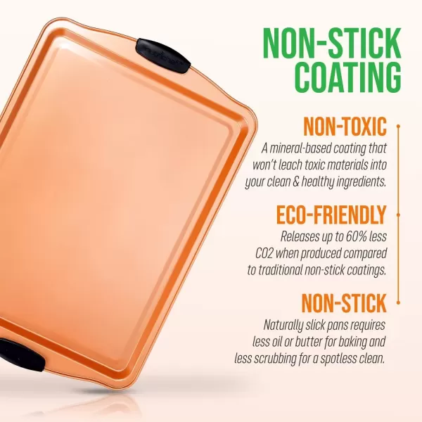 imageNutriChef Large Nonstick Cookie Sheet for Baking  17quot x 11quot Carbon Steel Kitchen Oven Baking Pan Premium Restaurant Grade Bakeware wRed Silicone Handles  Easy to Clean BlackCopper