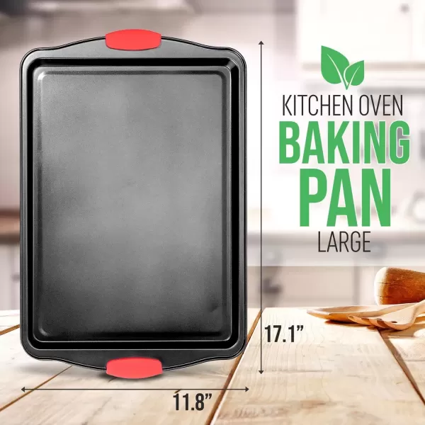 imageNutriChef Large Nonstick Cookie Sheet for Baking  17quot x 11quot Carbon Steel Kitchen Oven Baking Pan Premium Restaurant Grade Bakeware wRed Silicone Handles  Easy to Clean BlackBlack