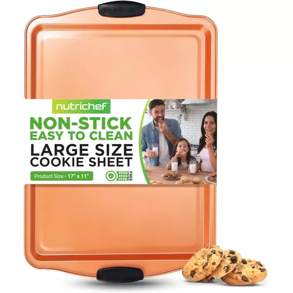 imageNutriChef Large Nonstick Cookie Sheet for Baking  17quot x 11quot Carbon Steel Kitchen Oven Baking Pan Premium Restaurant Grade Bakeware wRed Silicone Handles  Easy to Clean BlackCopper