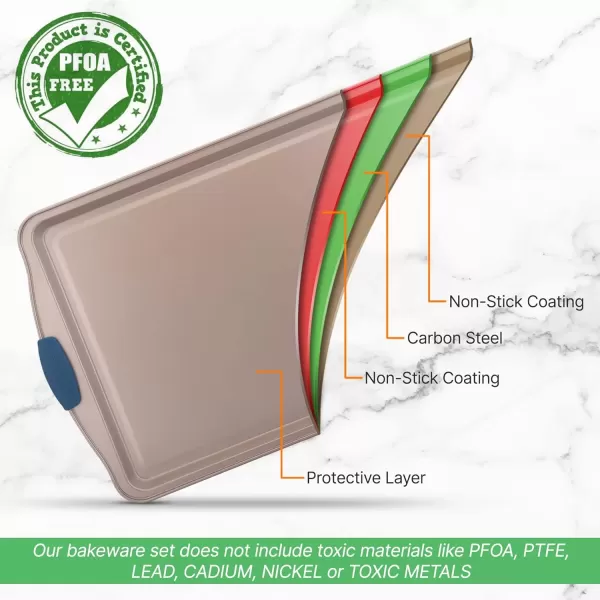 imageNutriChef Large Nonstick Cookie Sheet for Baking  17quot x 11quot Carbon Steel Kitchen Oven Baking Pan Premium Restaurant Grade Bakeware wRed Silicone Handles  Easy to Clean BlackChampagne Gold
