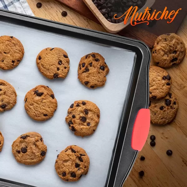imageNutriChef Large Nonstick Cookie Sheet for Baking  17quot x 11quot Carbon Steel Kitchen Oven Baking Pan Premium Restaurant Grade Bakeware wRed Silicone Handles  Easy to Clean BlackBlack