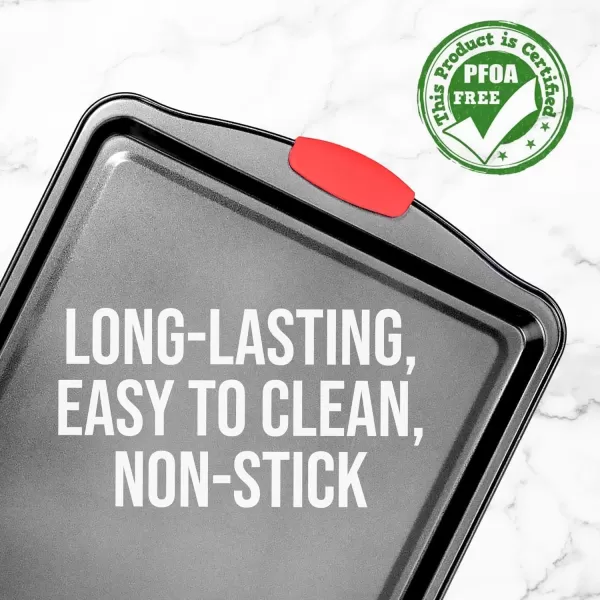 imageNutriChef Large Nonstick Cookie Sheet for Baking  17quot x 11quot Carbon Steel Kitchen Oven Baking Pan Premium Restaurant Grade Bakeware wRed Silicone Handles  Easy to Clean BlackBlack
