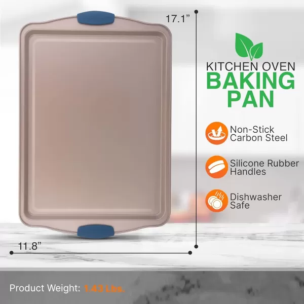 imageNutriChef Large Nonstick Cookie Sheet for Baking  17quot x 11quot Carbon Steel Kitchen Oven Baking Pan Premium Restaurant Grade Bakeware wRed Silicone Handles  Easy to Clean BlackChampagne Gold
