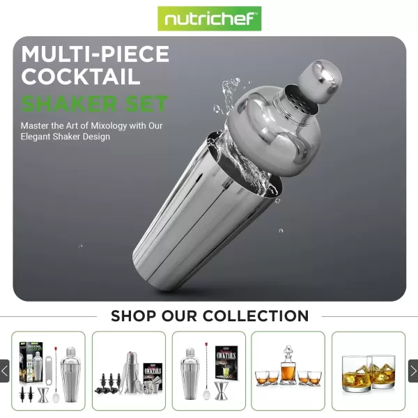 imageNutriChef Mixology Bartender Cocktail Shaker Set  Includes 15 ampamp 30 oz Stainless Steel Shakers 6 Bottle Pourers ampamp More  Essential Martini Making Kit  Drink Mixing Set  15 Piece Cocktail Bar Set7 Piece set