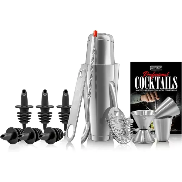 imageNutriChef Mixology Bartender Cocktail Shaker Set  Includes 15 ampamp 30 oz Stainless Steel Shakers 6 Bottle Pourers ampamp More  Essential Martini Making Kit  Drink Mixing Set  15 Piece Cocktail Bar Set15 Piece set